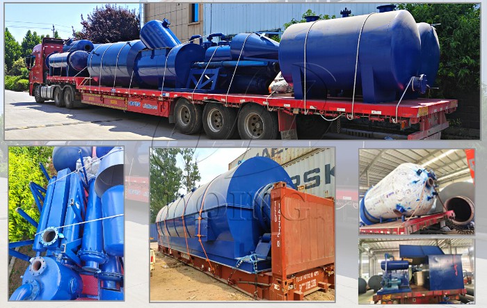 Delivery pictures of waste tire pyrolysis plant and waste oil distillation machine