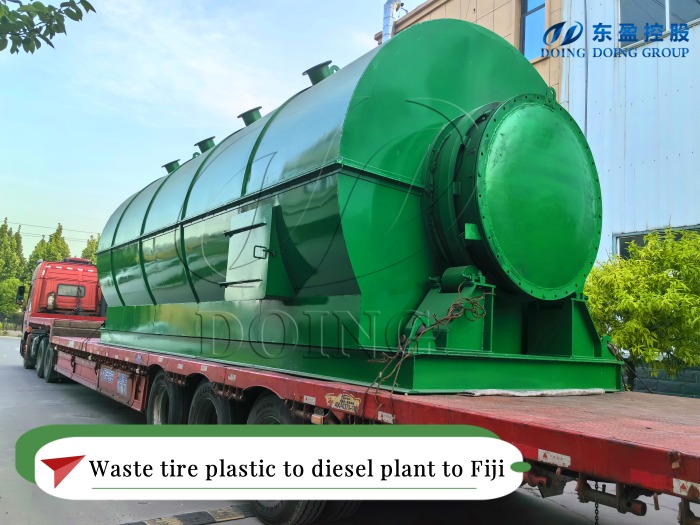 20TPD waste tyre plastic to diesel plants were loaded and shipped to Fiji
